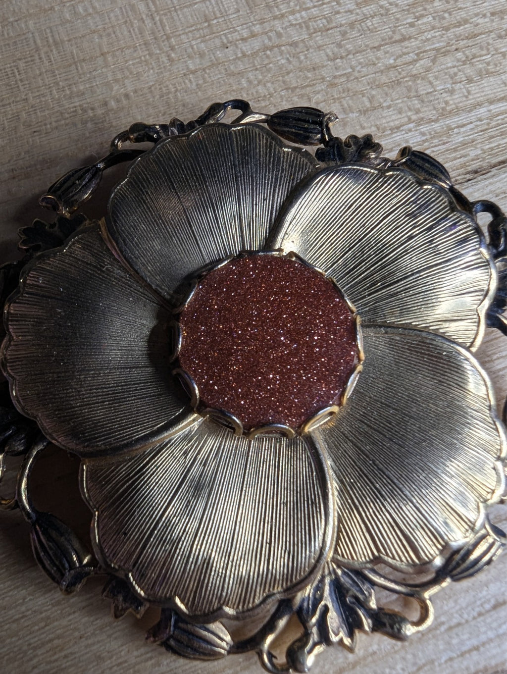 Vintage Gold Vermeil Shimmering Stone Floral Brooch