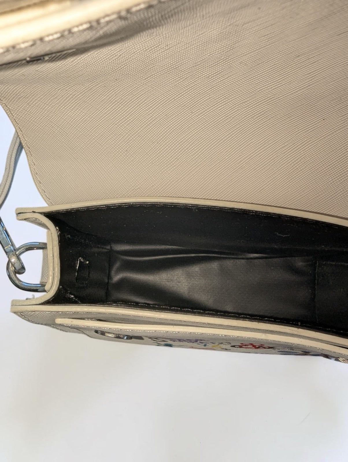 White Faux Leather Graffiti Crossbody Bag, Adjustable Strap