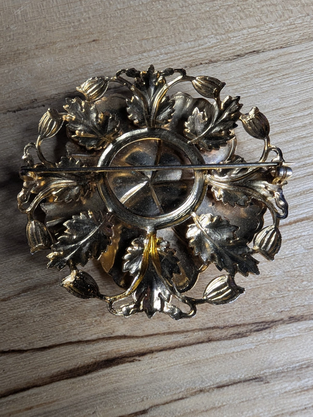 Vintage Gold Vermeil Shimmering Stone Floral Brooch