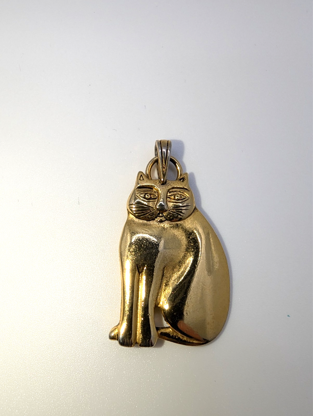 Vintage Laurel Burch "Fat Cat" Pendant, Gold-Tone 1.5"