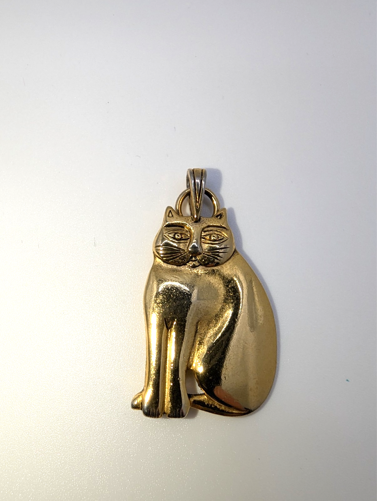 Vintage Laurel Burch "Fat Cat" Pendant, Gold-Tone 1.5"