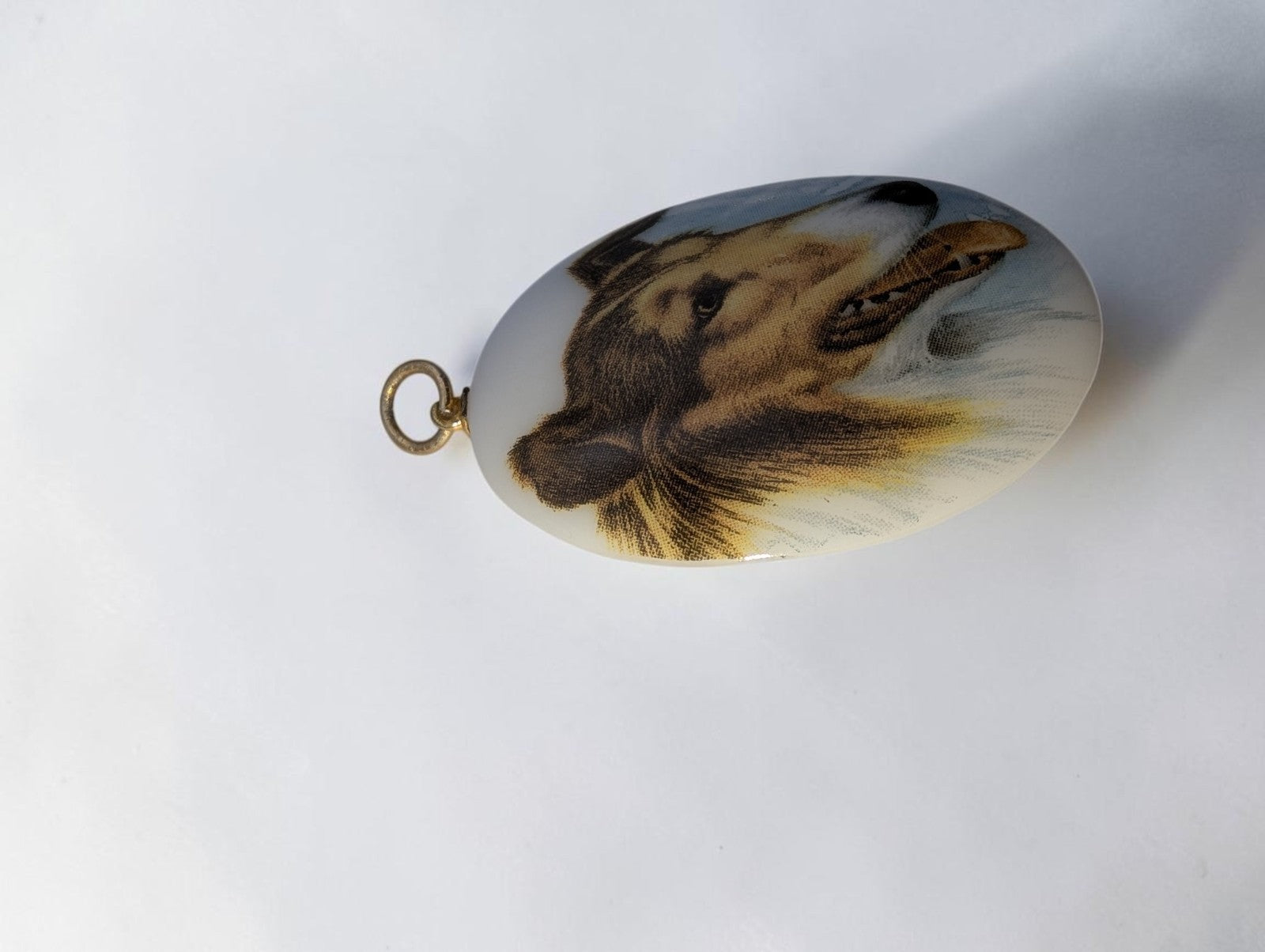 Vintage Porcelain Oval Shaped "Lassie" Collie Dog Necklace Pendant