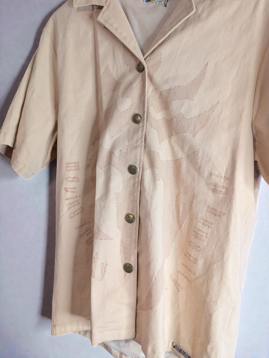 Very Rare Cyber Sigil Embossed Button-up Shirt Tan, Large (Button Missing Back)