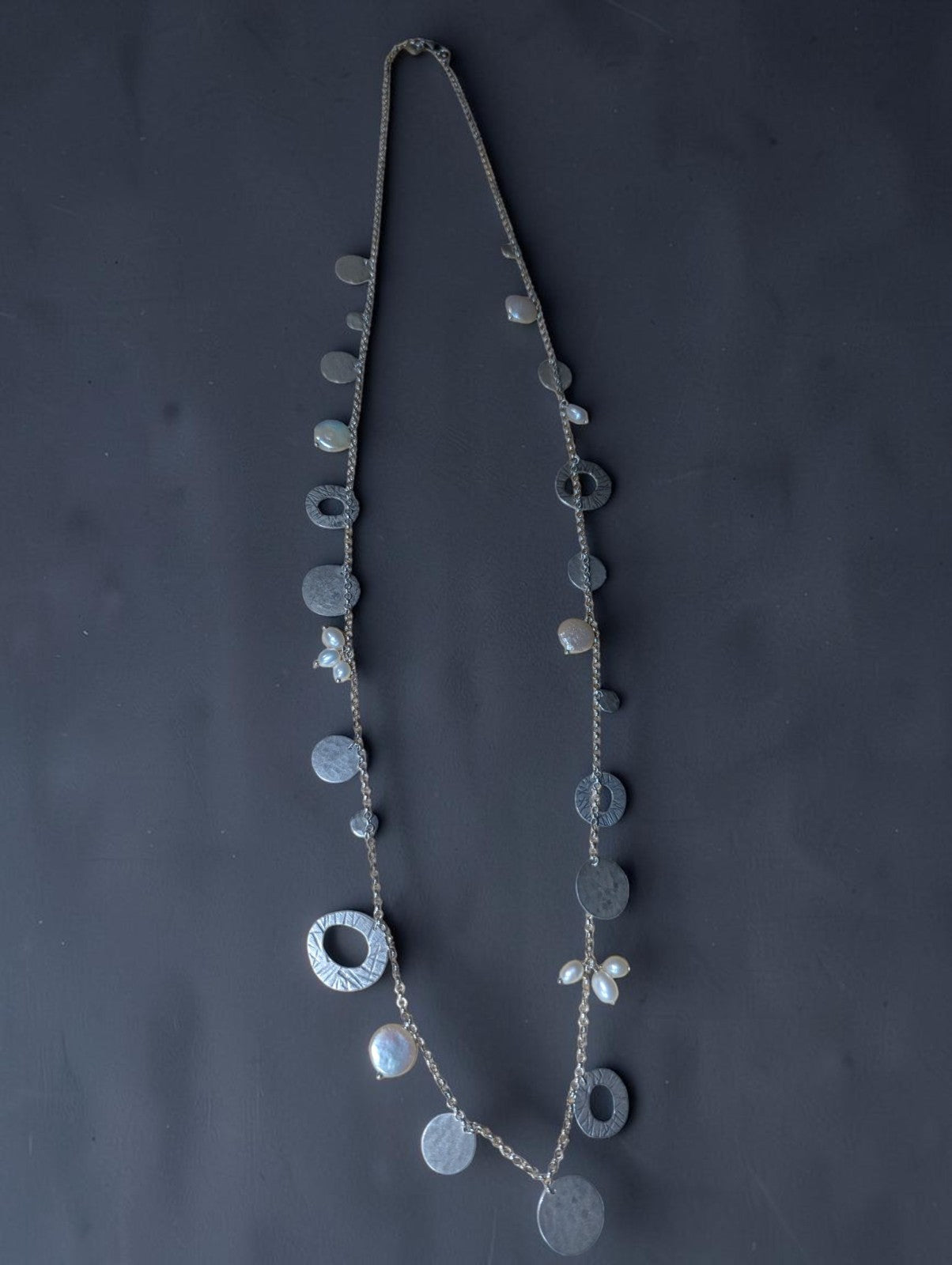 Silpada "Pearl of a Girl" Necklace, Sterling Silver Disks and Freshwater Pearls