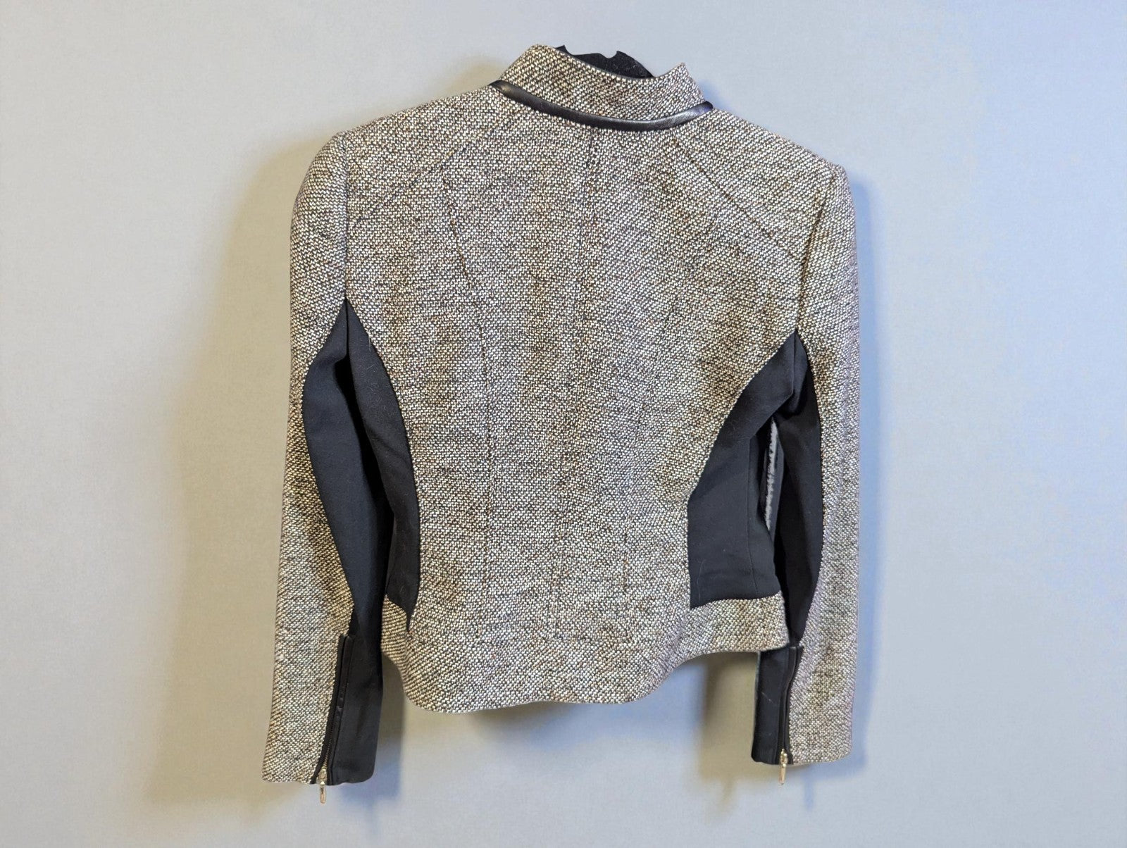 White House Black Market Tweed Moto Jacket with Faux-Leather Trim, Size 00