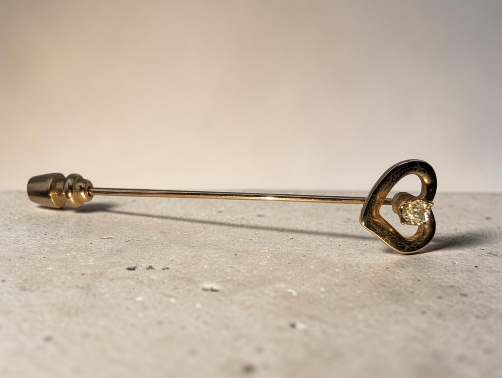 Unmarked Gold Genuine Old Mine Diamond Center Heart Pin