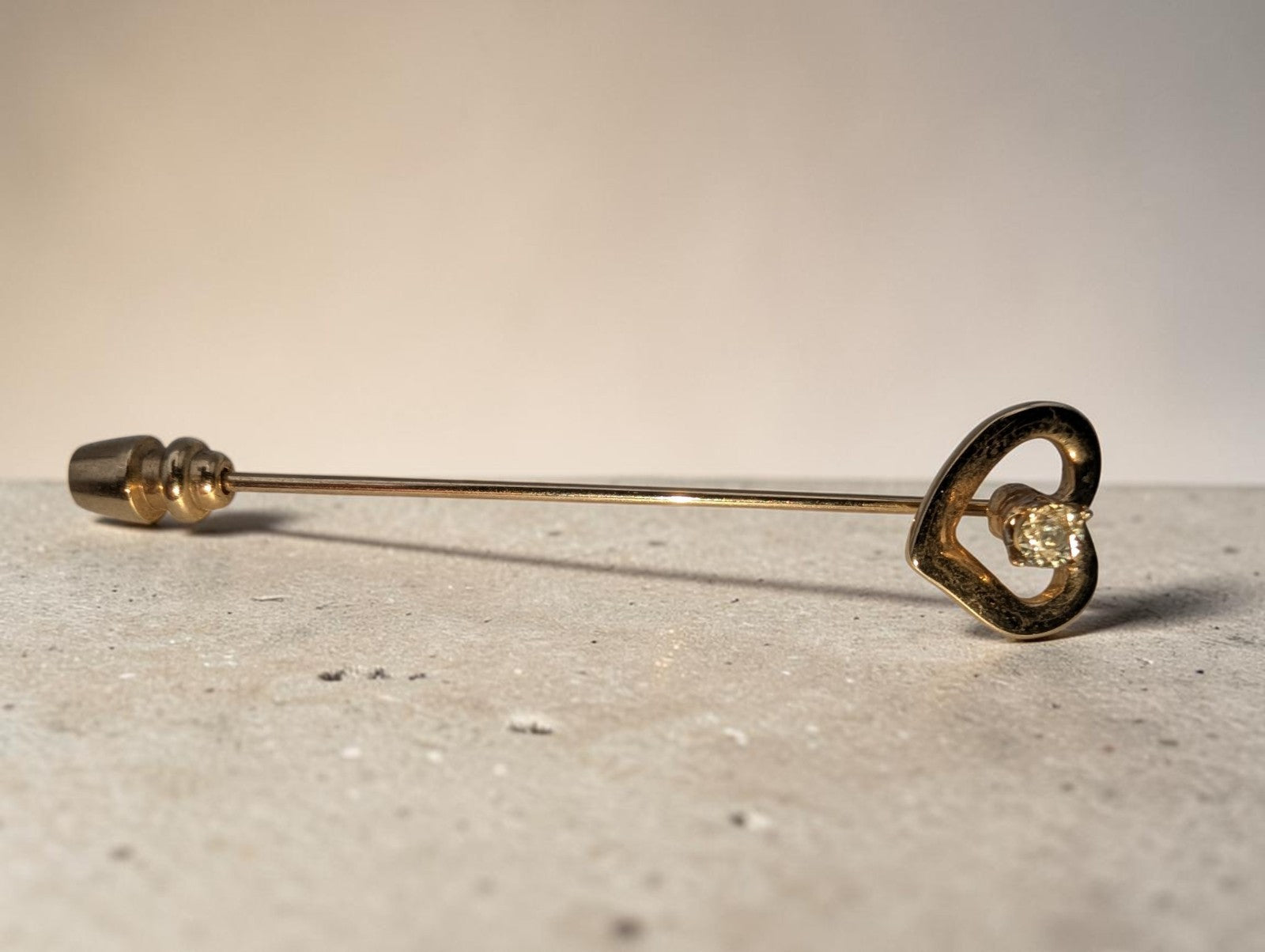 Unmarked Gold Genuine Old Mine Diamond Center Heart Pin