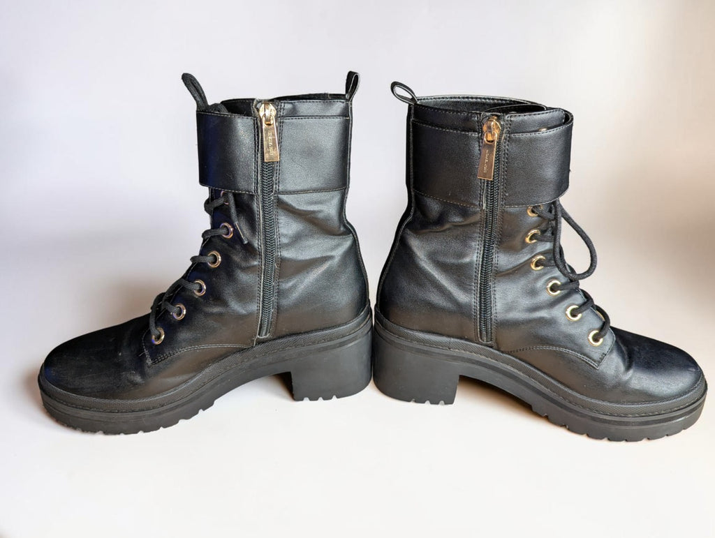 Michael Kors Leather Rory Lug Sole Combat Boot Black, Size 8
