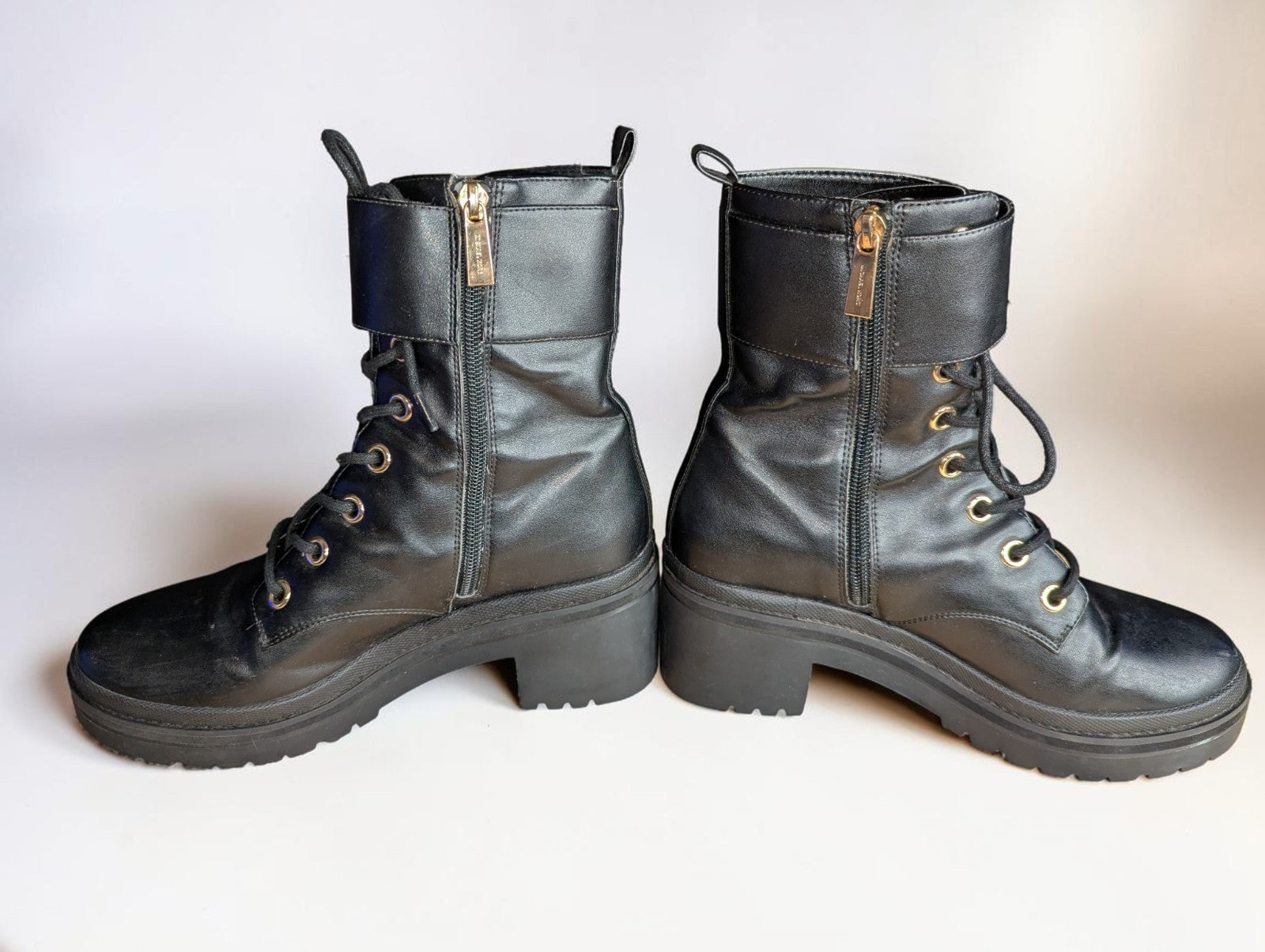 Michael Kors Leather Rory Lug Sole Combat Boot Black, Size 8