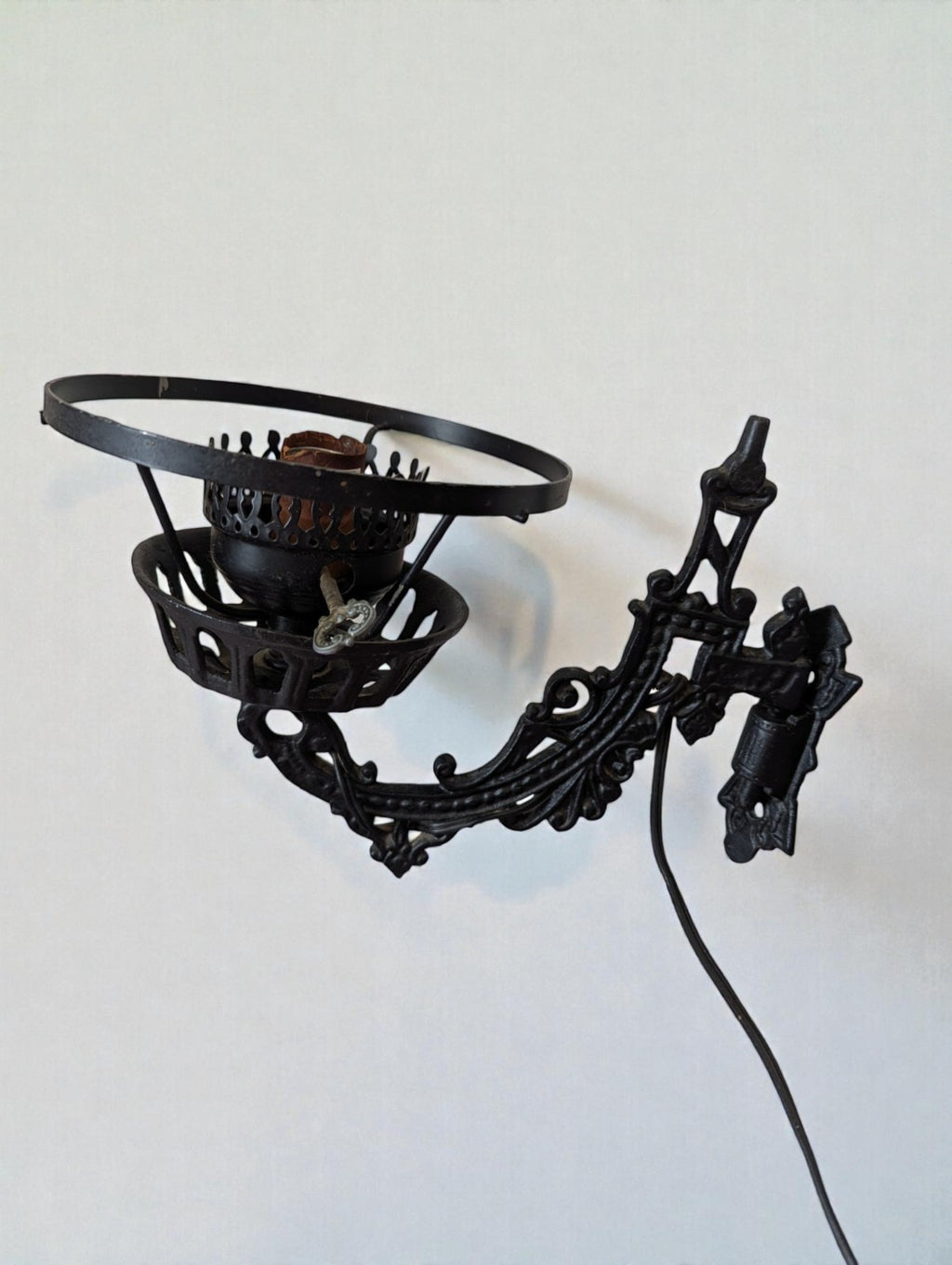 Antique Victorian Style Black Cast Iron Wall Sconce Swiveling Electric Lamp