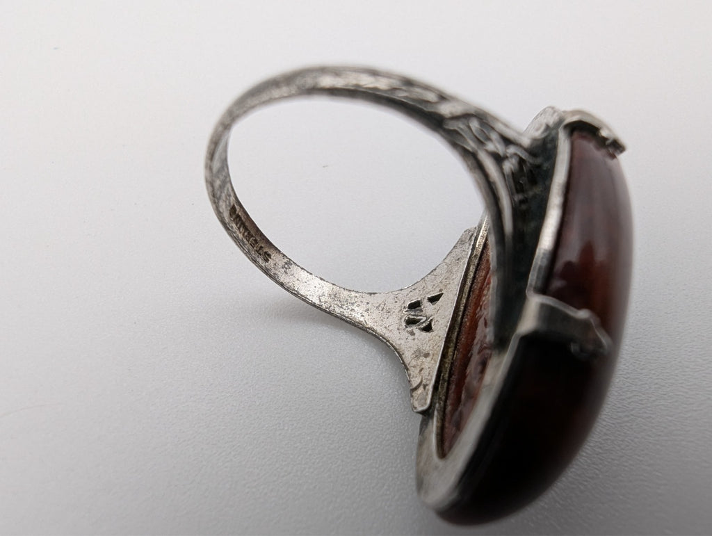 Vintage Sterling Silver Teak Wood Ring, Size 4.5