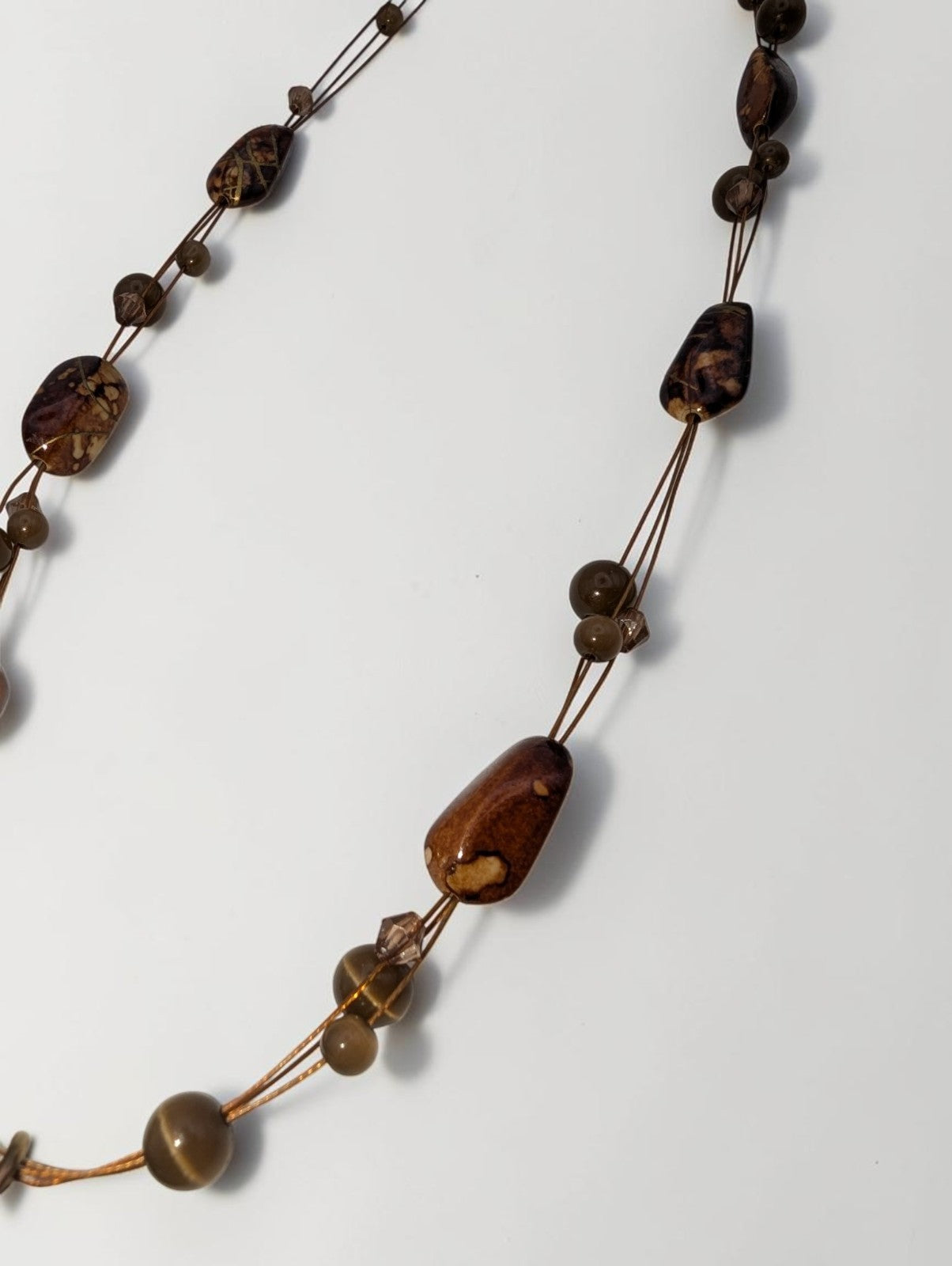 Polished Tiger's Eye Pendant Beaded Necklace, 14"