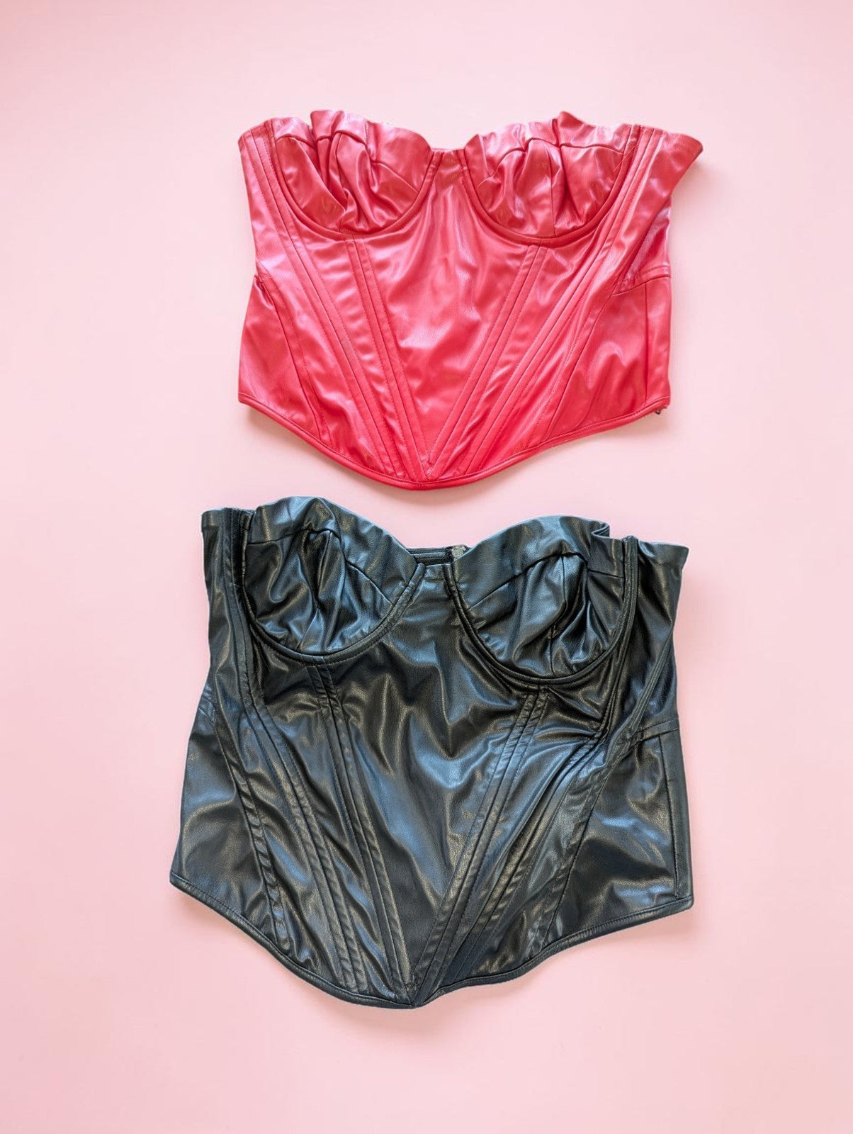 Fashion Nova Faux Leather Corset Top Set of 2, Black and Red, Size XL