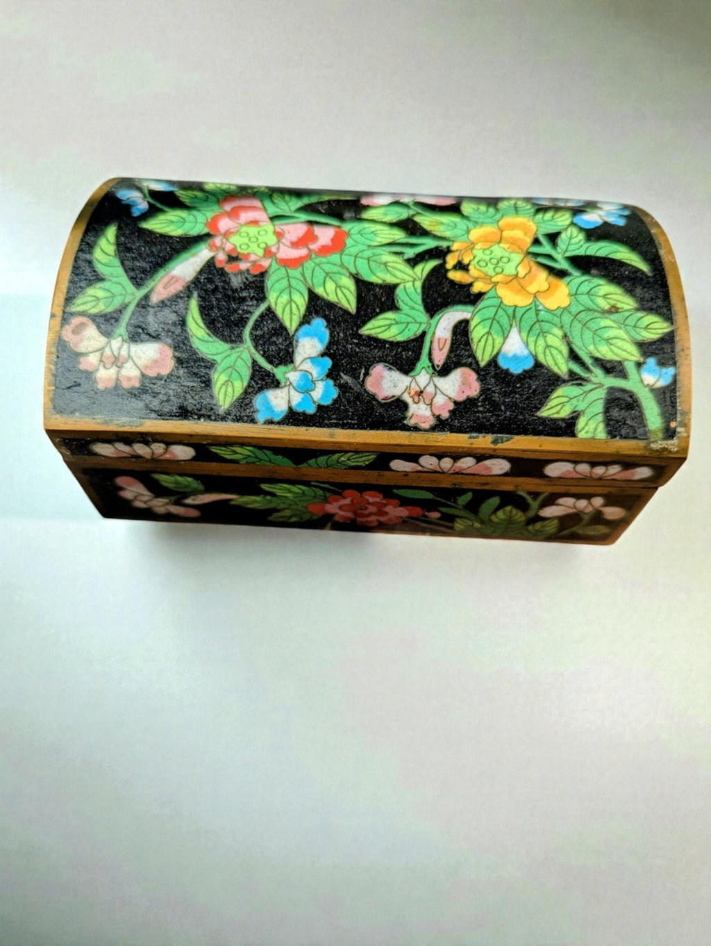 Antique Chinese Cloisonne Enamel Trinket Jewelry Box