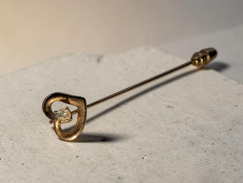 Unmarked Gold Genuine Old Mine Diamond Center Heart Pin