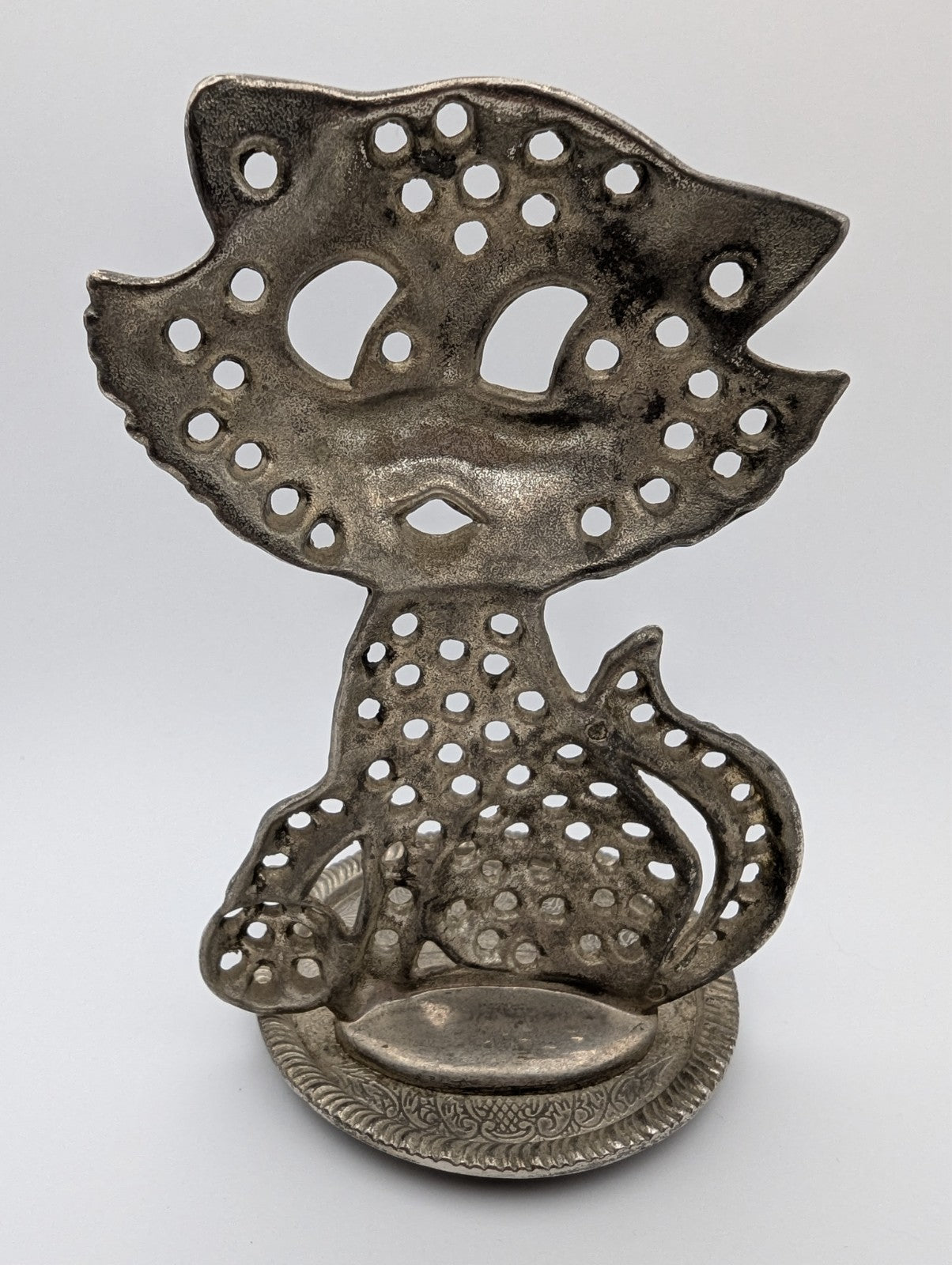 Vintage Silver Plated Kitty Cat Earring Holder, 5.5" Tall