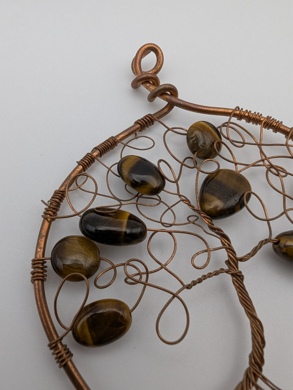 3" Tree of Life Copper Wire Pendant with Tigers Eye Accents