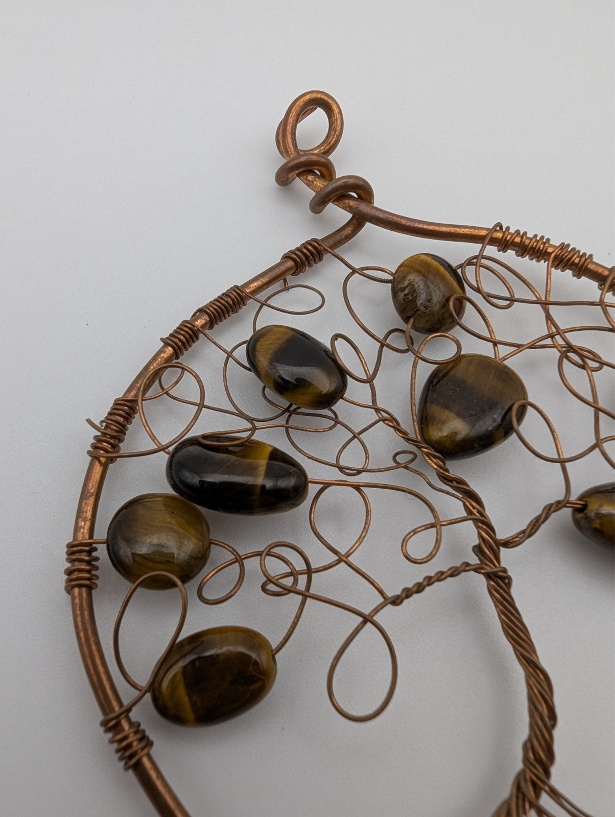 3" Tree of Life Copper Wire Pendant with Tigers Eye Accents
