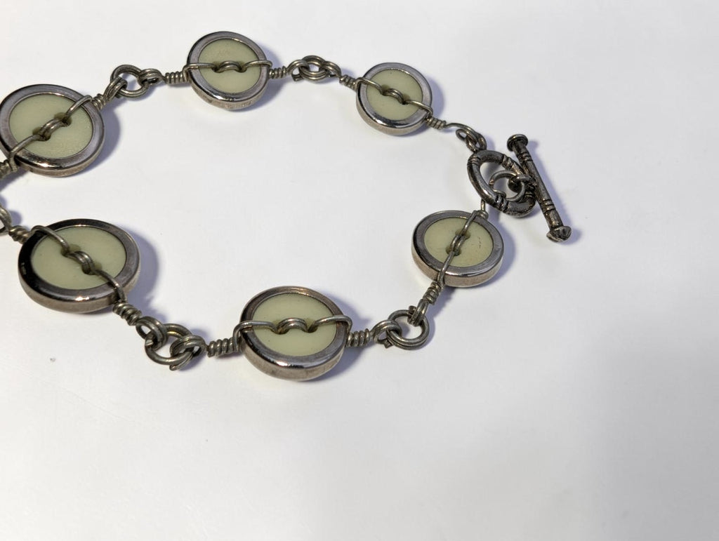 Vintage Silver Tone Button Bracelet, 7"