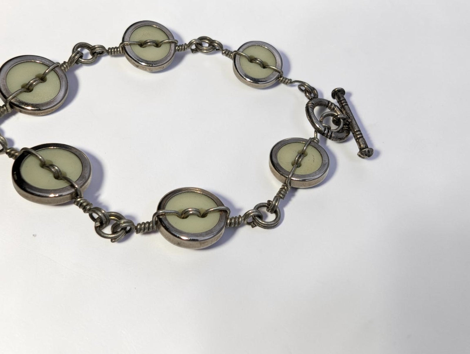 Vintage Silver Tone Button Bracelet, 7"