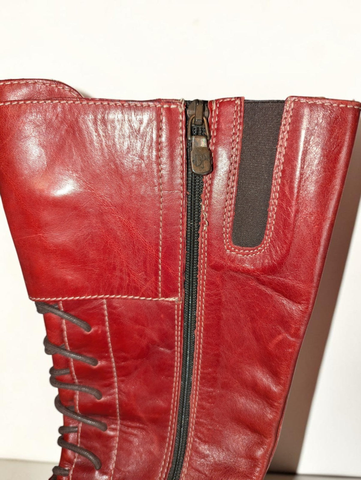 Vintage Donald J Pliner Red Leather Lace Up Boots, Size 6.5, Made in Italy