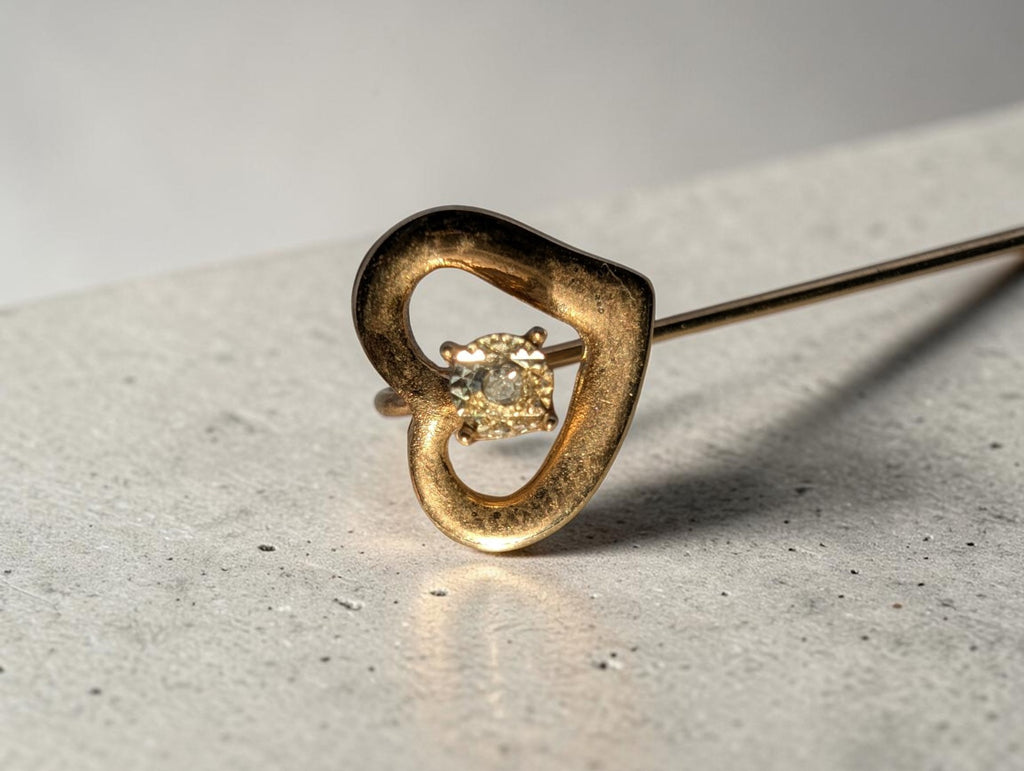 Unmarked Gold Genuine Old Mine Diamond Center Heart Pin