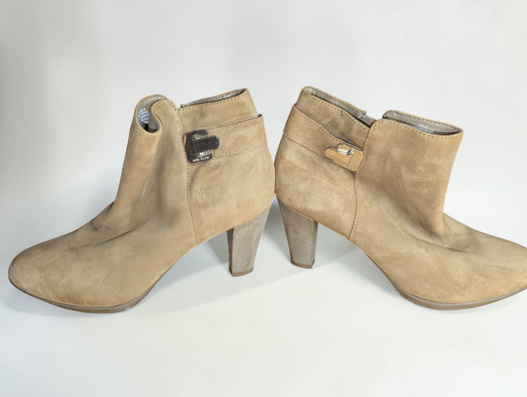 Anne Klein Suede Taupe Booties Causual Zip Up Women's Shoes, Size 9.5