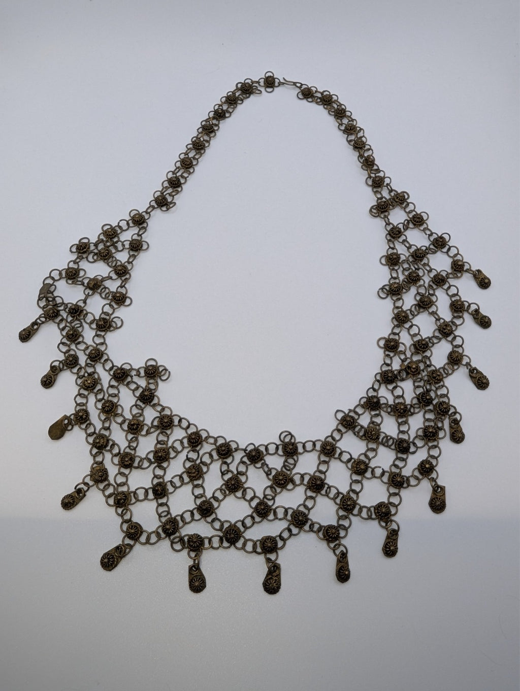 Vintage Brass Bib Boho Style Necklace, 20"