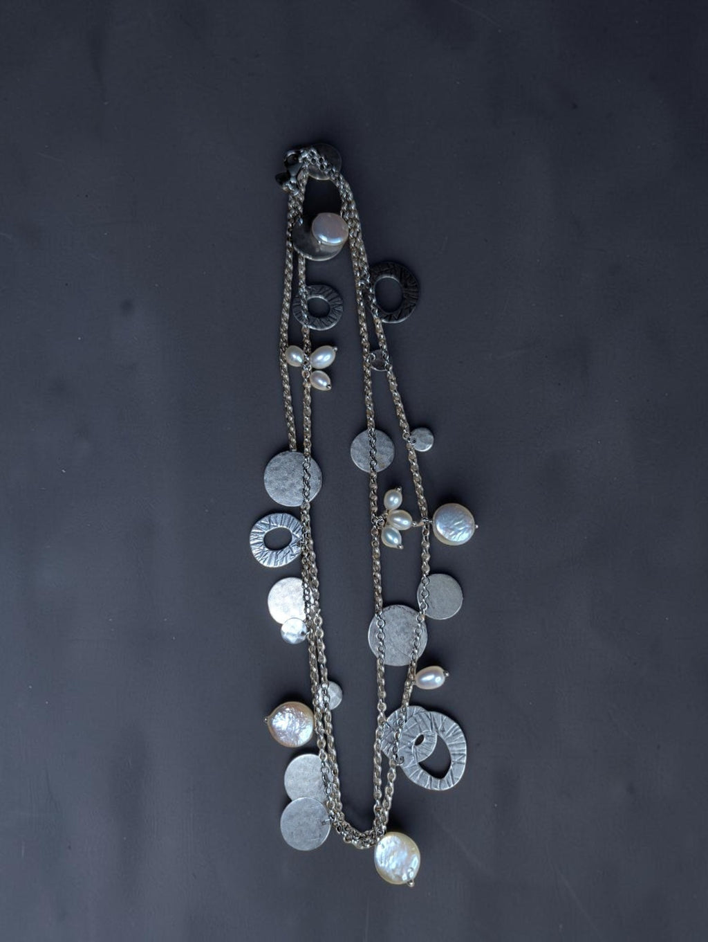 Silpada "Pearl of a Girl" Necklace, Sterling Silver Disks and Freshwater Pearls