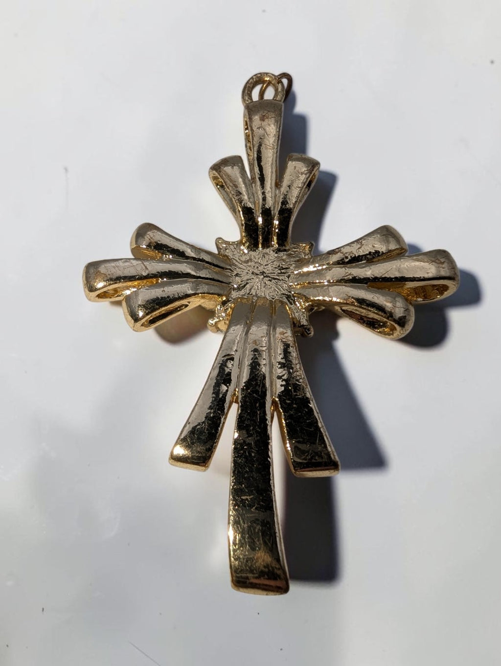 Vintage Gold Tone Cross Pendant, Blue and Clear Rhinestones