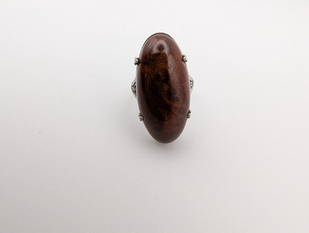 Vintage Sterling Silver Teak Wood Ring, Size 4.5