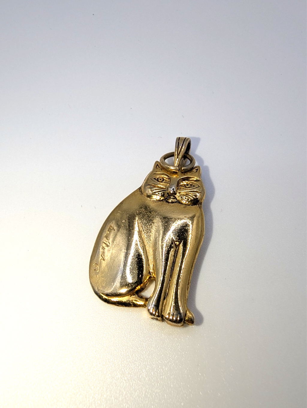 Vintage Laurel Burch "Fat Cat" Pendant, Gold-Tone 1.5"