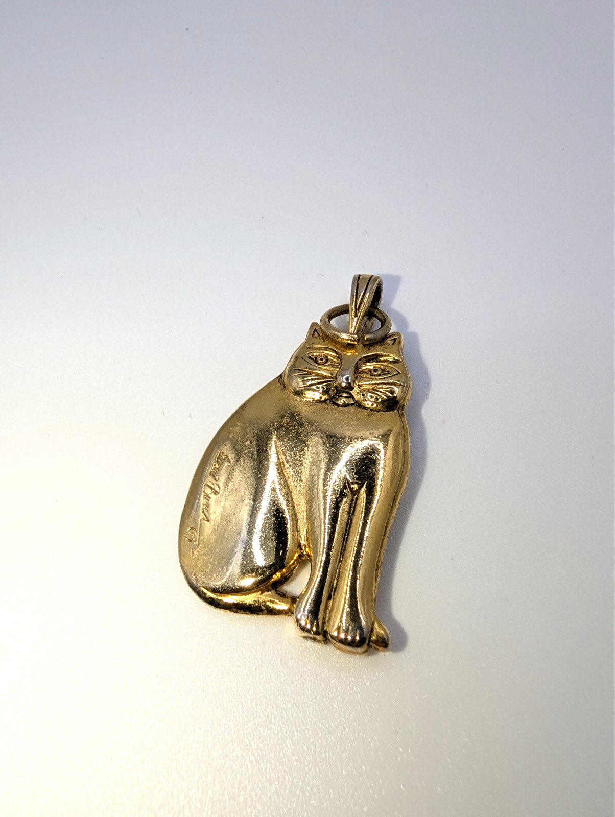 Vintage Laurel Burch "Fat Cat" Pendant, Gold-Tone 1.5"
