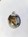 Vintage Porcelain Oval Shaped "Lassie" Collie Dog Necklace Pendant