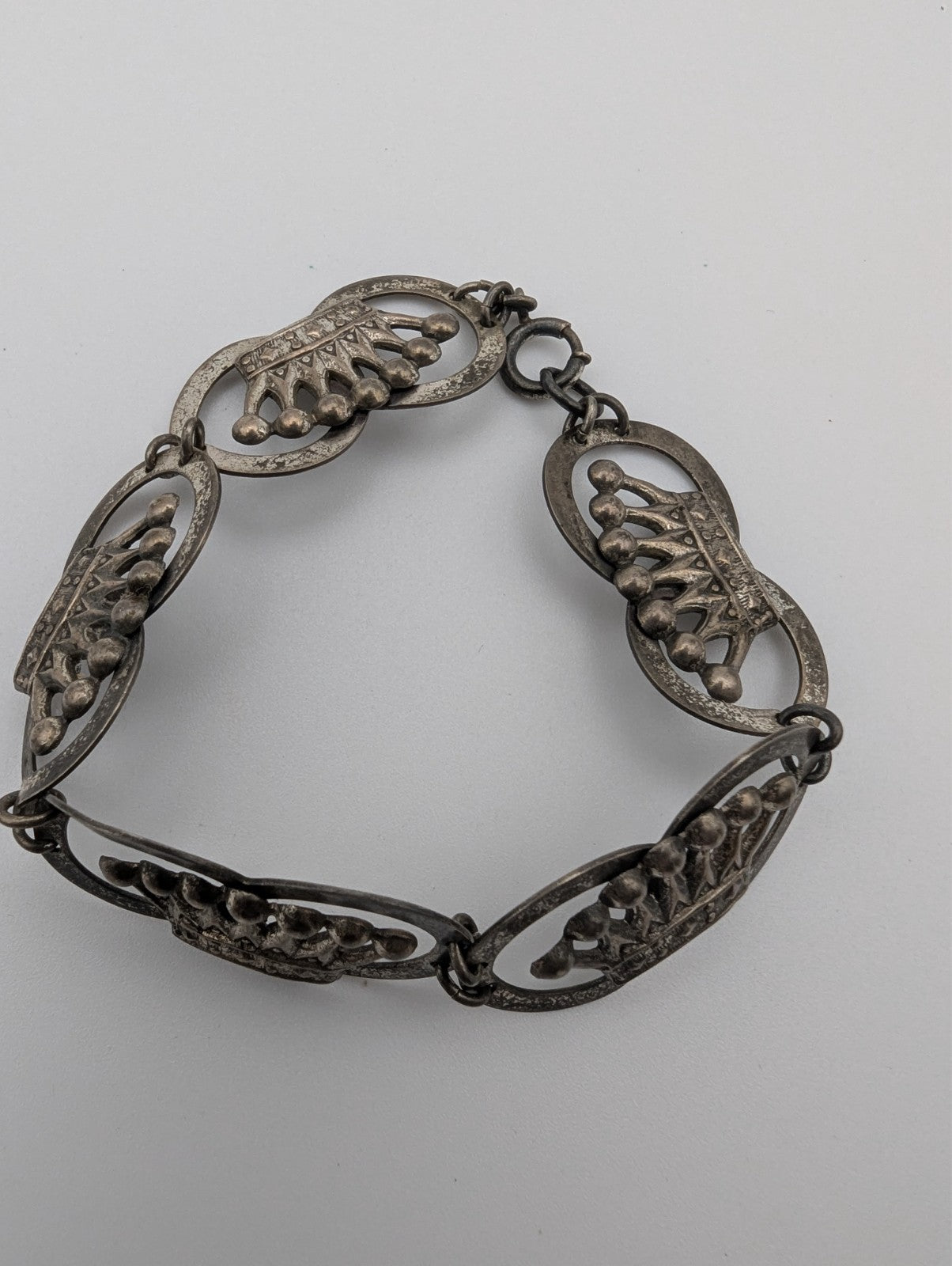 Vintage Sterling Silver Link Bracelet Crown/Royal Motif 7"