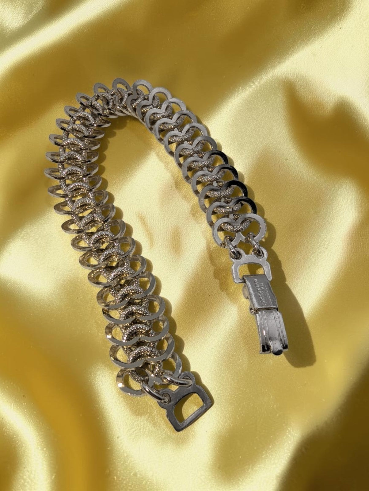 Vintage Signed Made in Germany Silver Flat Weave Bracelet, 8"