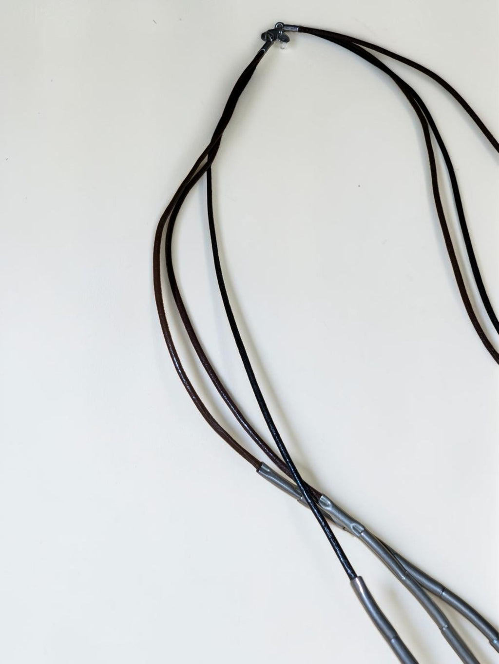 Silpada Liquid Sterling Silver Tube Bead and Leather Necklace 3 Strand, 30"