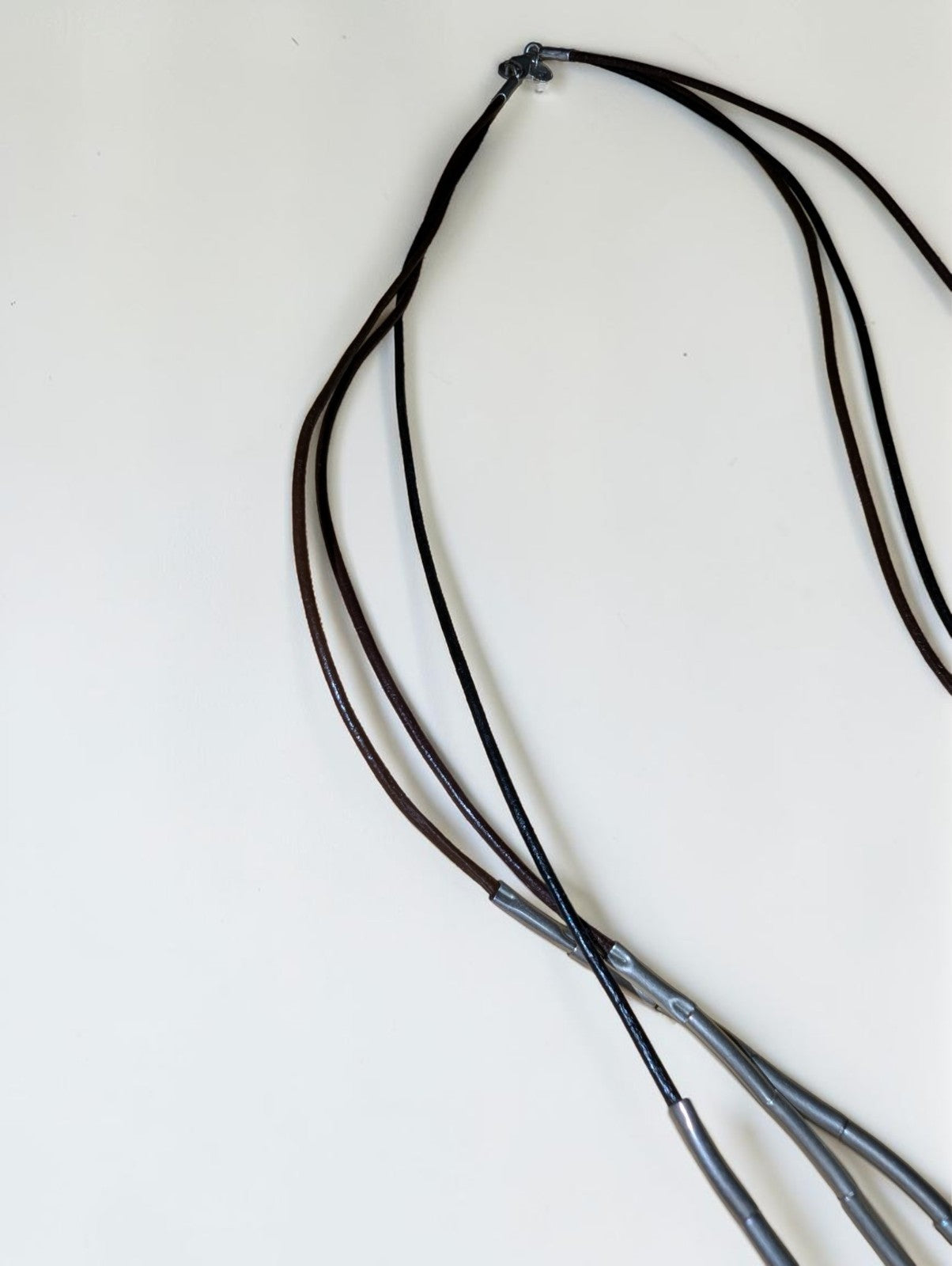 Silpada Liquid Sterling Silver Tube Bead and Leather Necklace 3 Strand, 30"