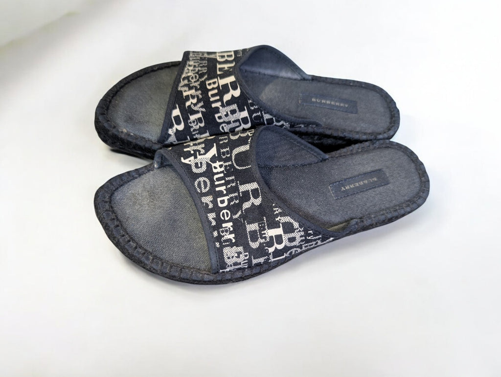 Burberry Espadrille Slides, Black & White Logo, Women's Size 36, Box & Dust Bag
