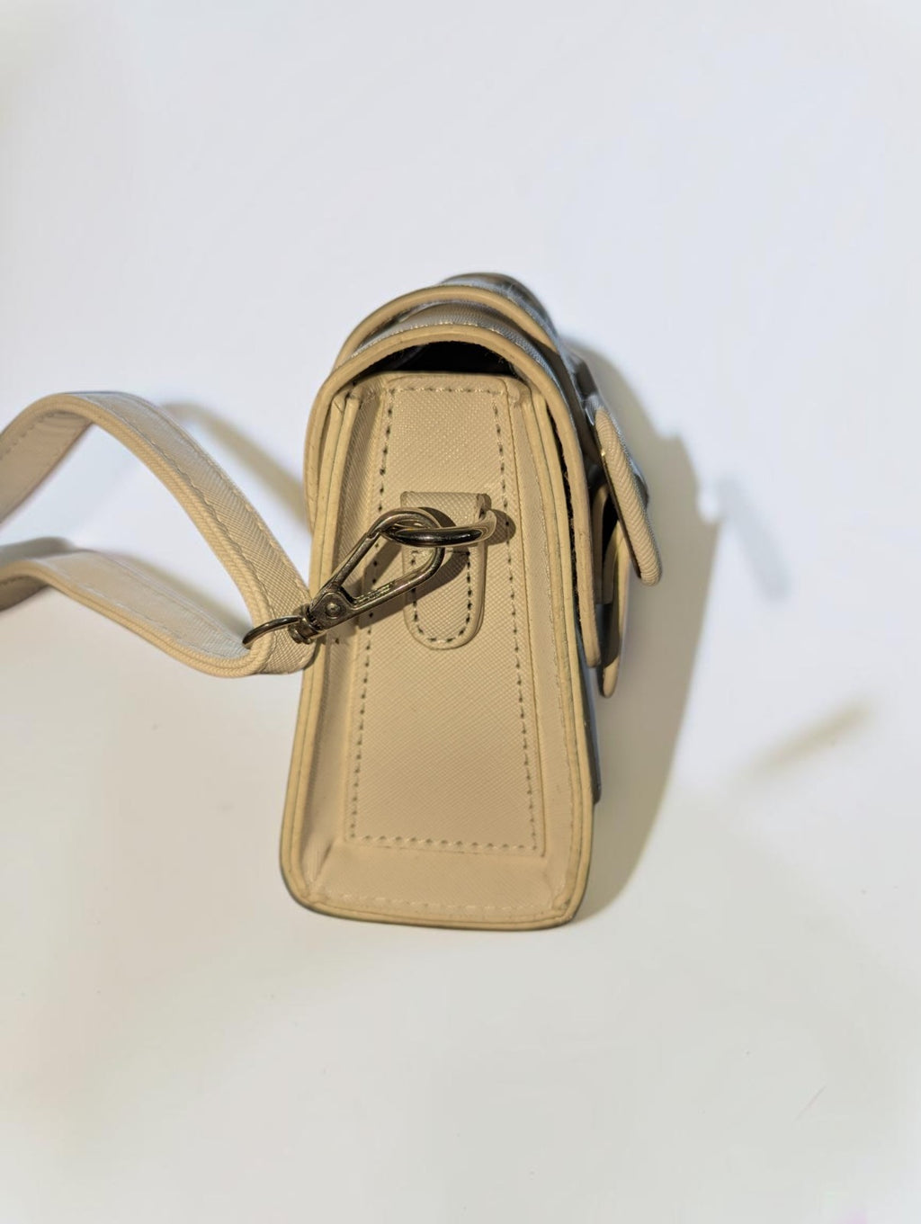 White Faux Leather Graffiti Crossbody Bag, Adjustable Strap