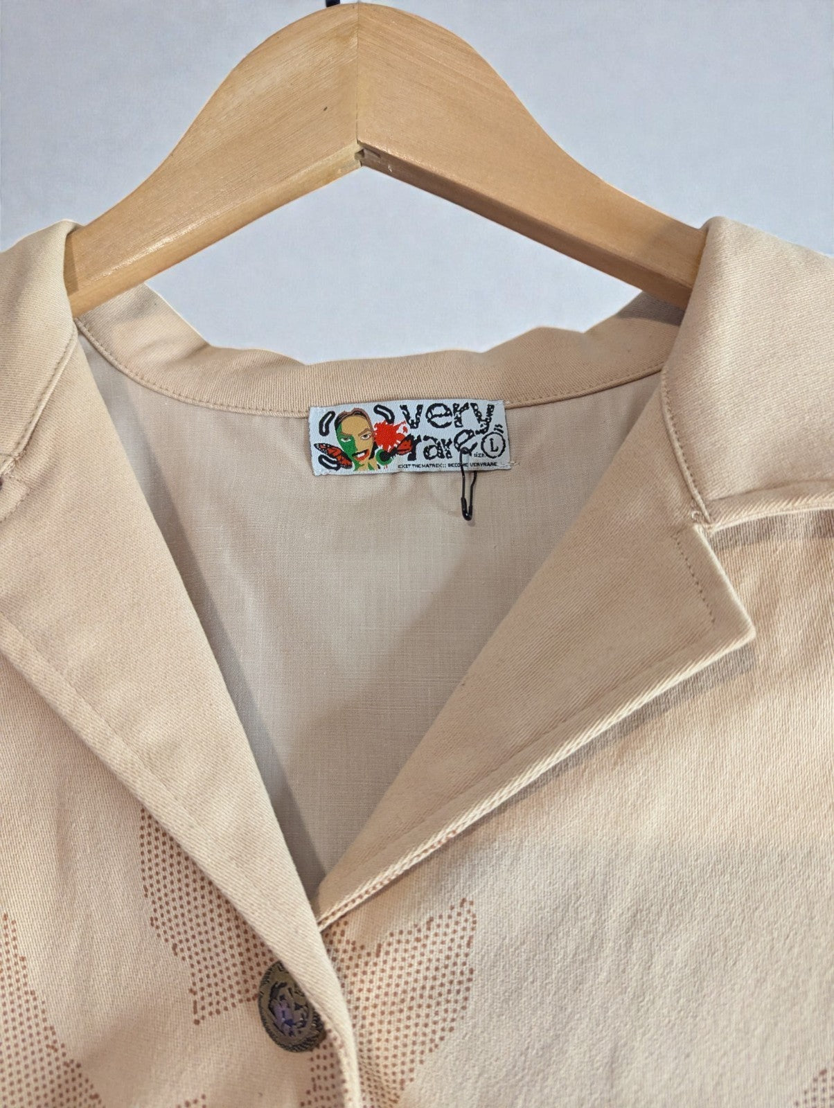 Very Rare Cyber Sigil Embossed Button-up Shirt Tan, Large (Button Missing Back)