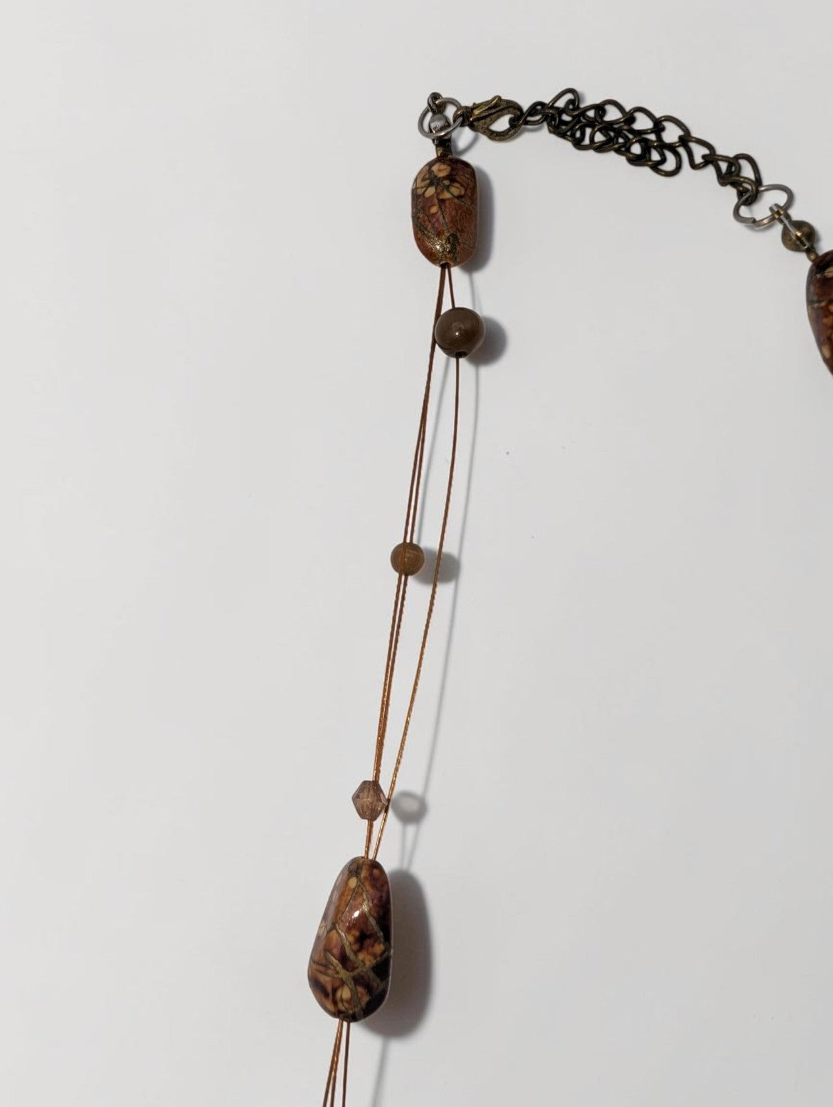 Polished Tiger's Eye Pendant Beaded Necklace, 14"