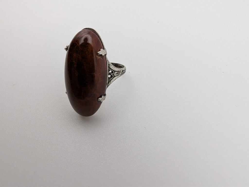 Vintage Sterling Silver Teak Wood Ring, Size 4.5
