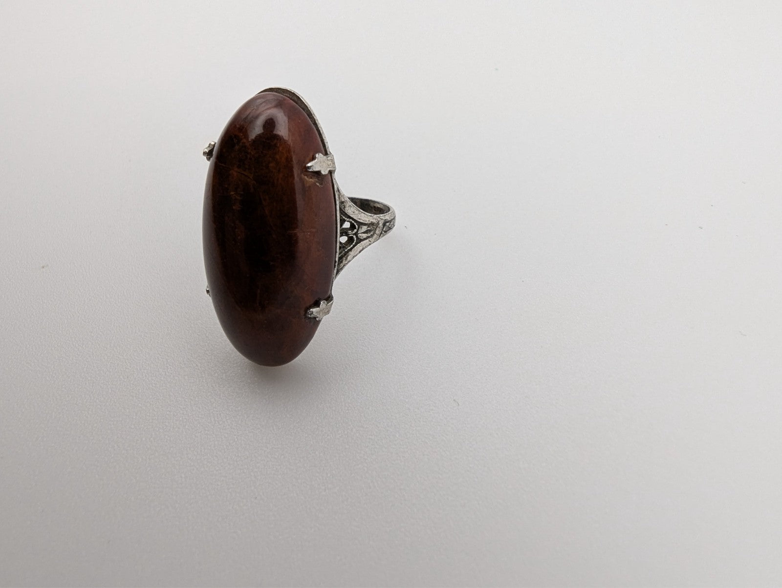 Vintage Sterling Silver Teak Wood Ring, Size 4.5