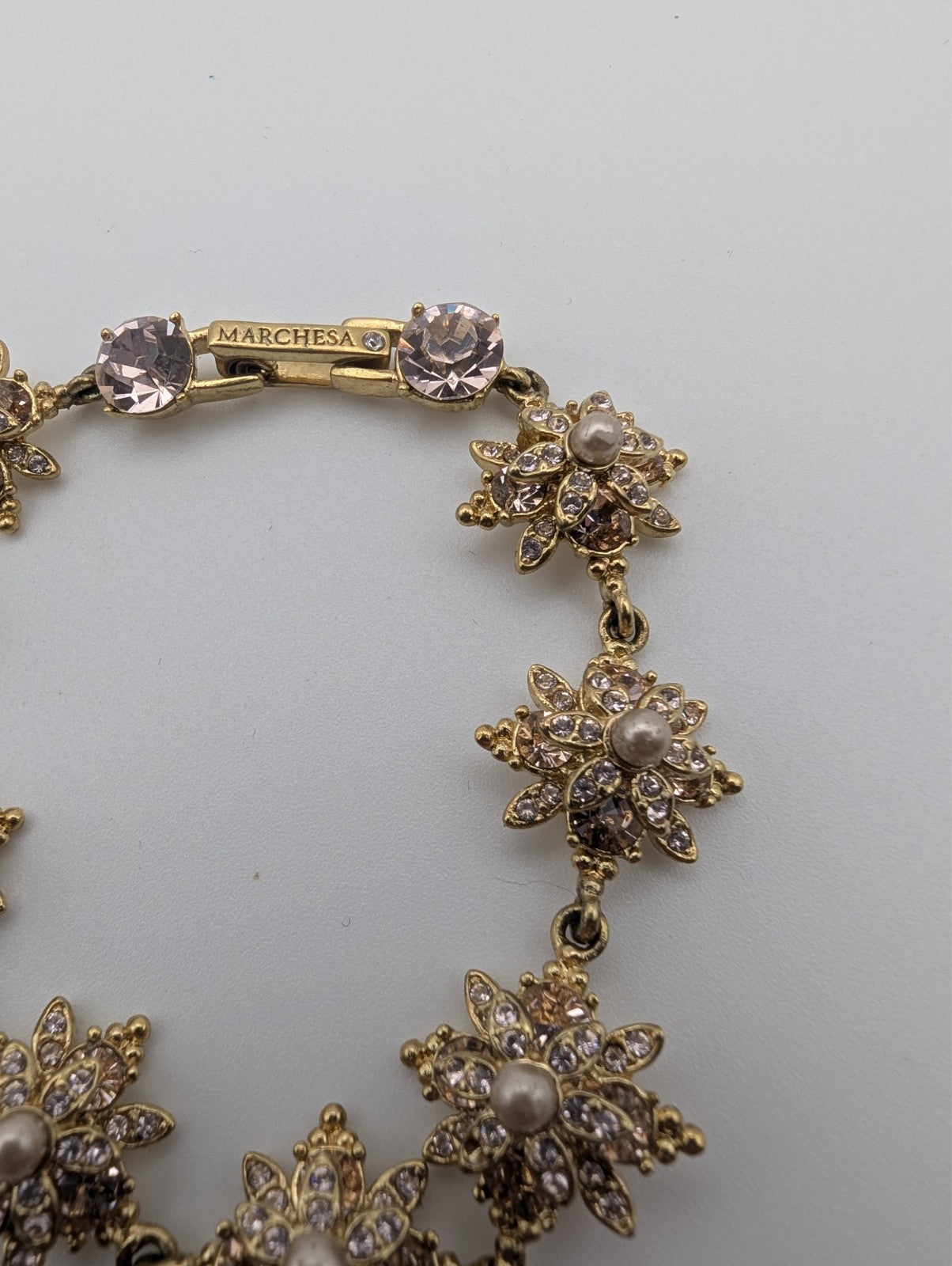Marchesa Gold Tone Crystal and Faux Pearl Bracelet