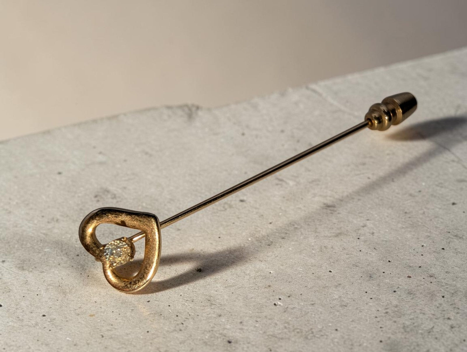 Unmarked Gold Genuine Old Mine Diamond Center Heart Pin