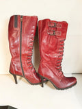 Vintage Donald J Pliner Red Leather Lace Up Boots, Size 6.5, Made in Italy
