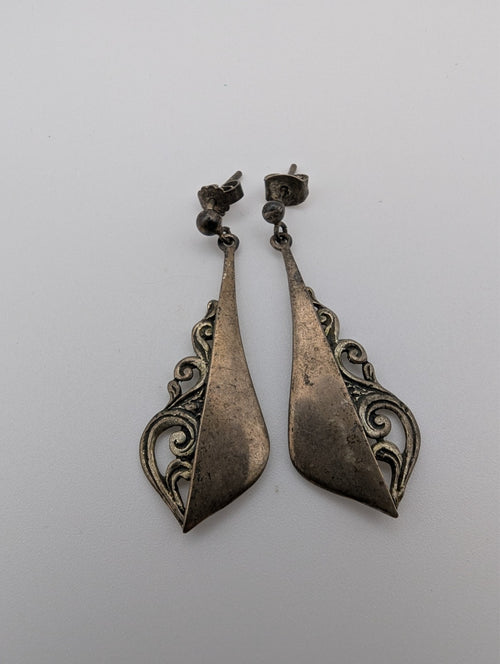 80s Victorian Revival 925 Earrings, 925 Silver Earrings