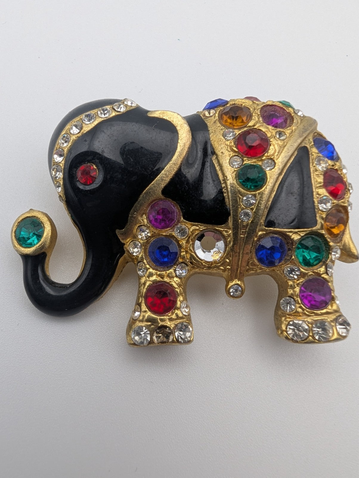 Vintage Elephant Multi-Color Crystal Brooch