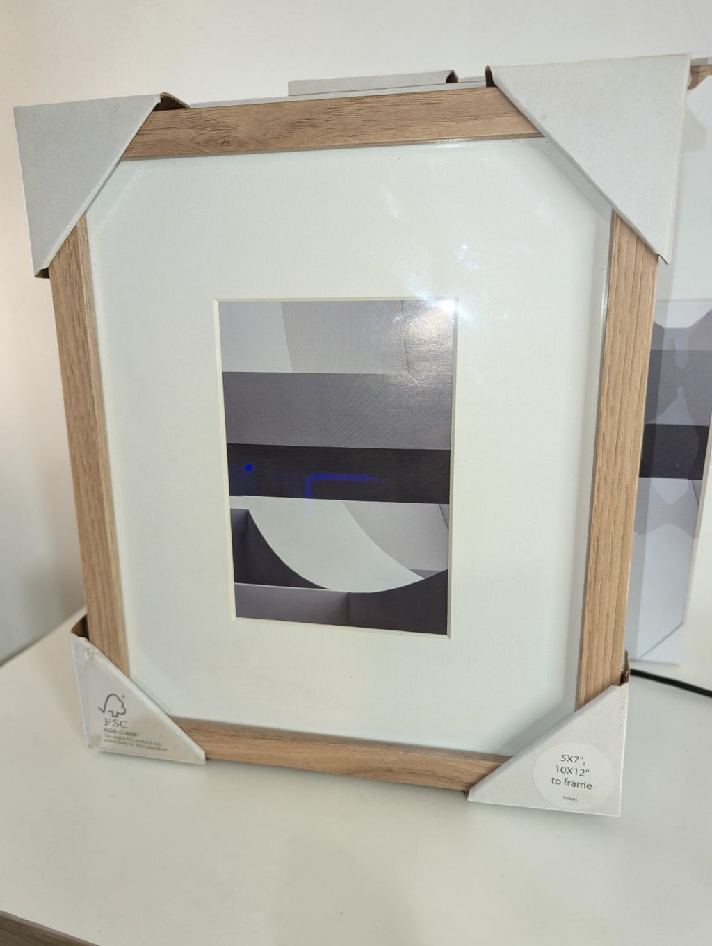 (4) Thin Light Wood Grain Picture Frames with Mat 5x7 or 10x12,Set of 4, NIB
